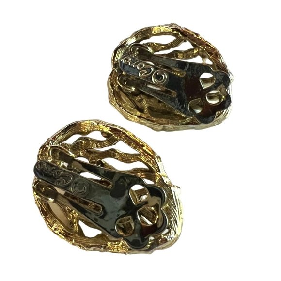 Vintage Coro Gold Tone Rhinestones Nugget Clip On Earrings - Picture 9 of 12